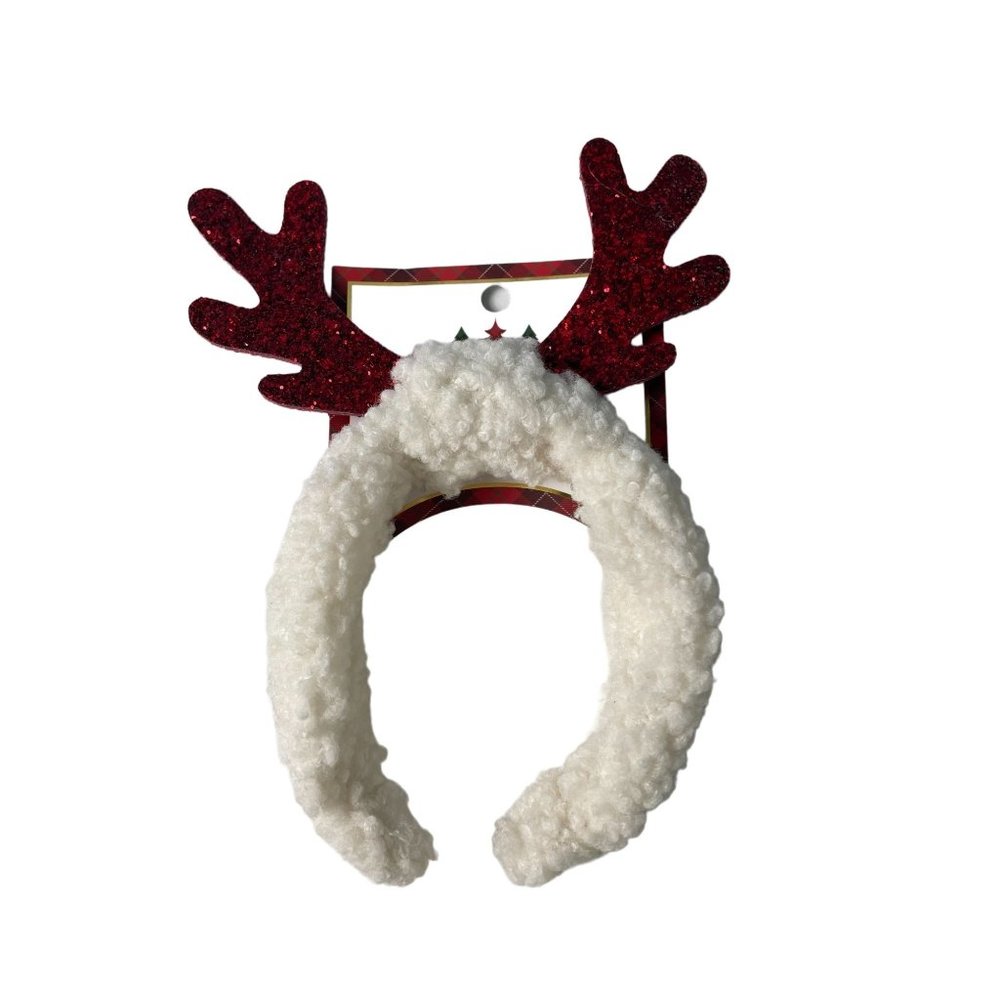 Kids White Wool Headband Reindeer Horns, Christmas Holiday